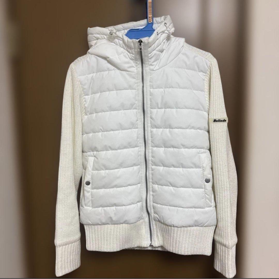 Belindaフード付きダウンジャケット ホワイト ベリンダ BELINDA ハイネック ホワイトダウンジャケット Lサイズ 即