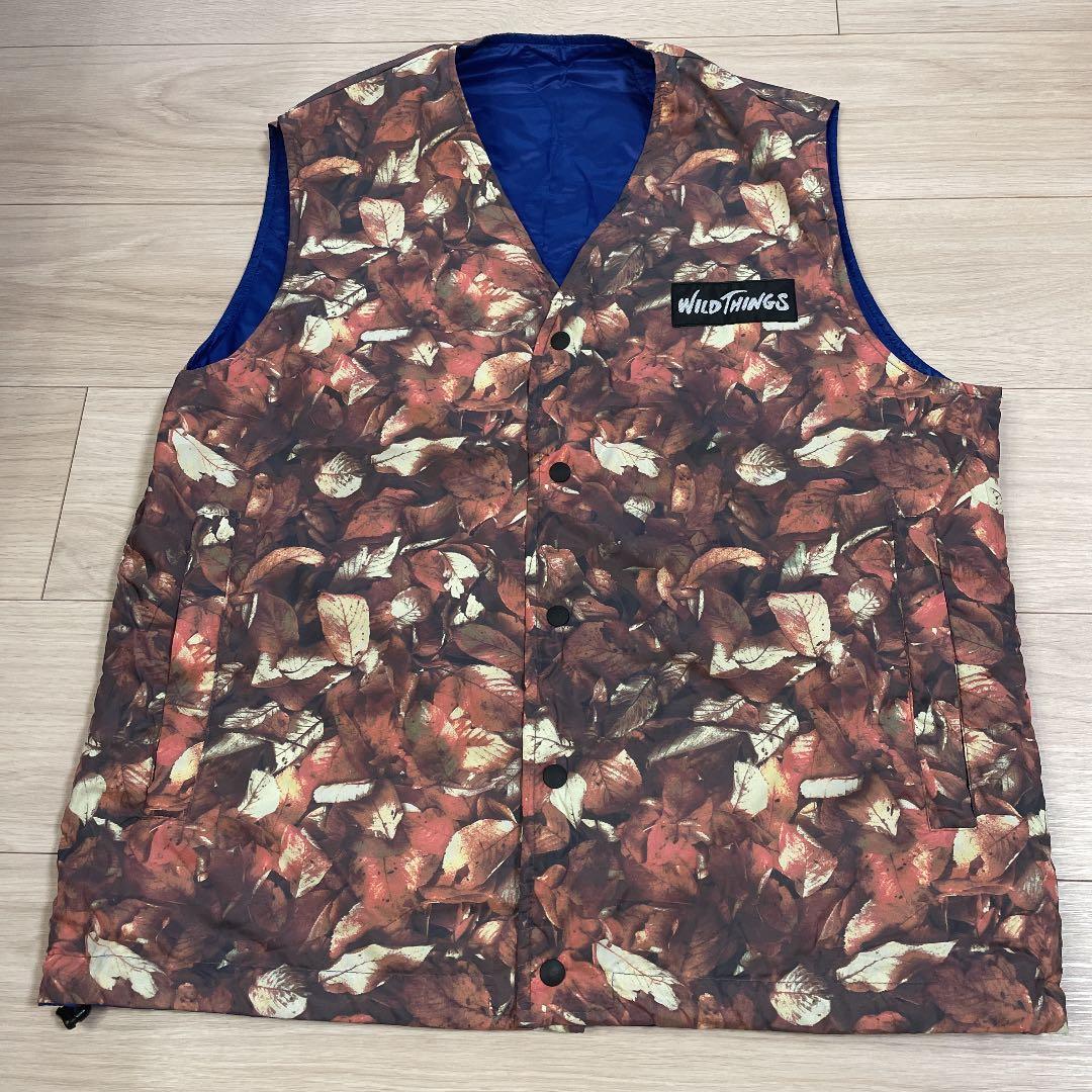 WILD THINGS リバーシブルベスト 枯れ葉柄×ブルー 別注レアベスト