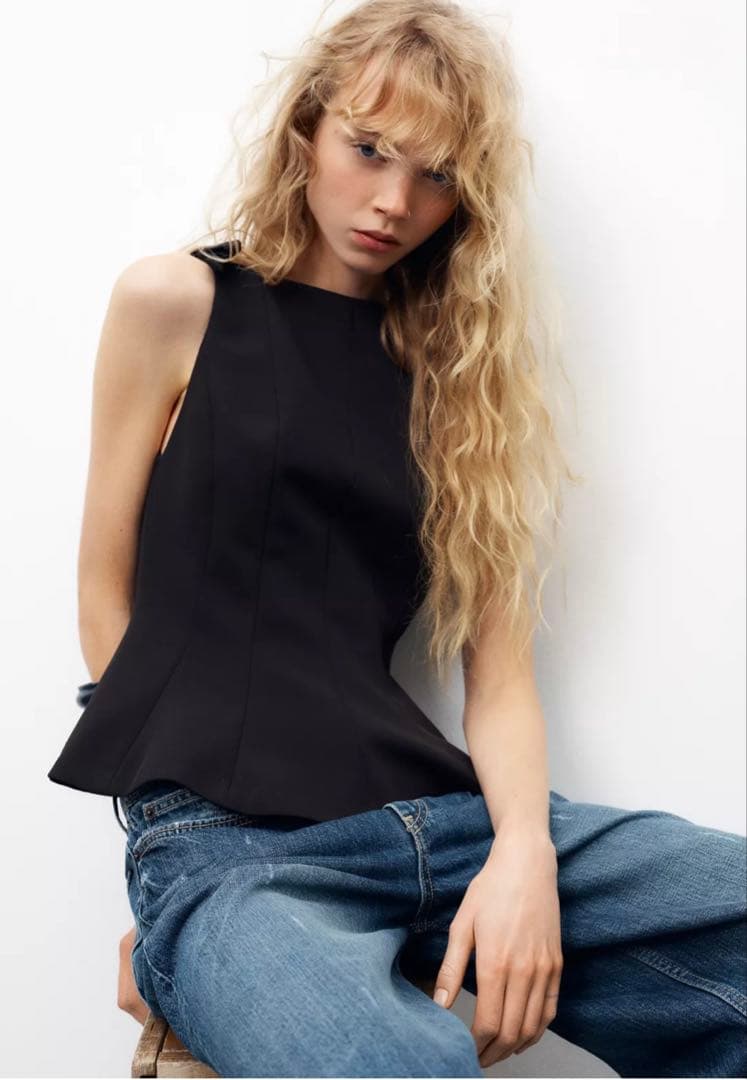 ZARA ペプラムリボン トップス - メルカリ