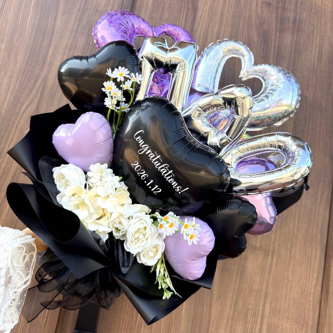 専用♡卒業式❤︎バルーンブーケ花束｜風船 ギフト 誕生日 生誕祭 ブラック 黒 モノトーンバルーンブーケ ハート バルーンブーケ 卒業式プレゼント