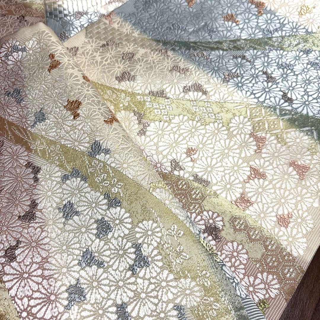 正絹【さが美】破水加工済み　袋帯《唐織　献上菊詰文》