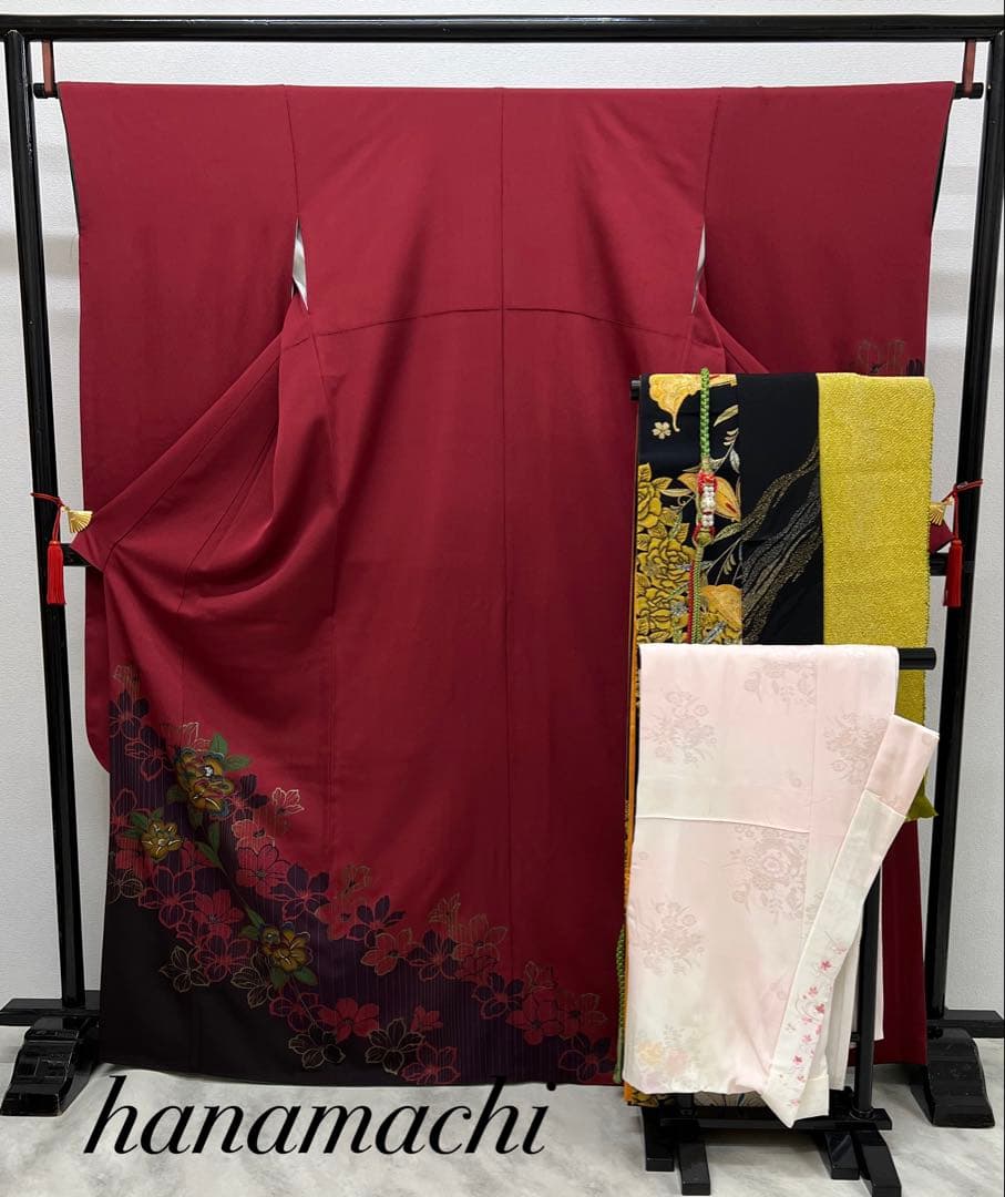 振り袖　フルセット　別誂長襦袢　赤　成人式　金彩加工　結婚式　刺繍半襟　745 振り袖 フルセット 別誂長襦袢 成人式 金彩加工 刺繍入り 銀通し 799