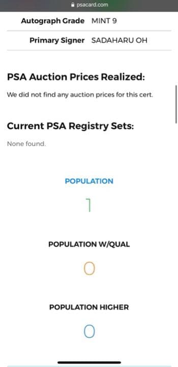 POP1 2007 BBM王貞治 868ホームラン記念 直筆サインカード PSA - メルカリ