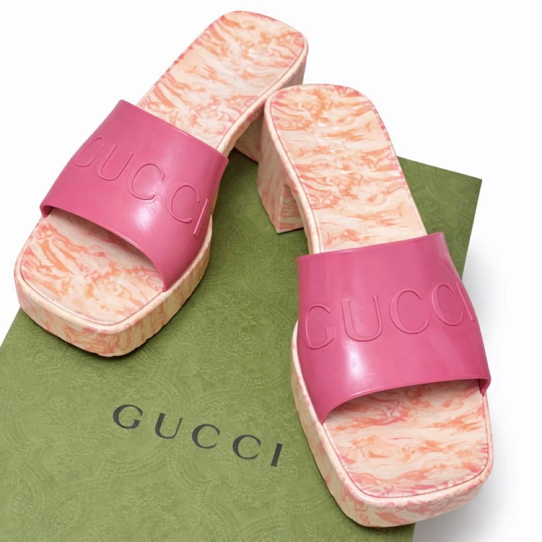 GUCCI シャイニーラバー サンダル 36 ピンク 箱付 - メルカリ