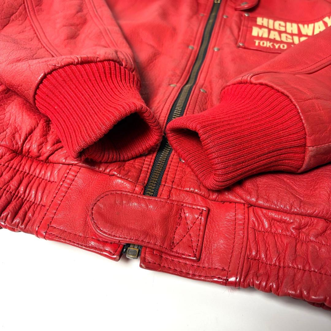 牛革】イエローコーン レザー ライダースジャケット 赤 L - メルカリ