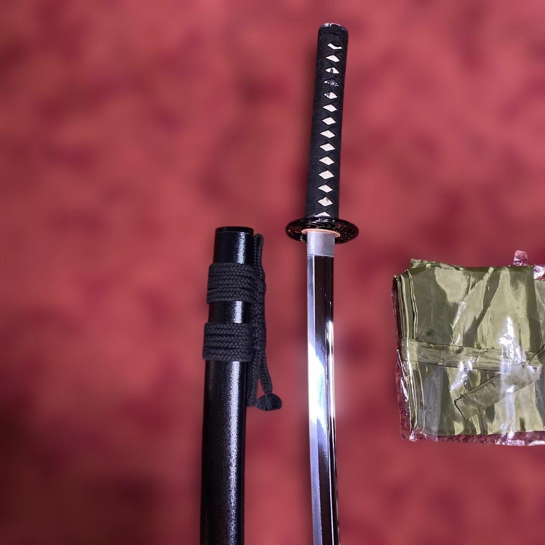 女性•少年向き高級居合刀(刀袋付) 黒柄 鶴羽透し丸鍔