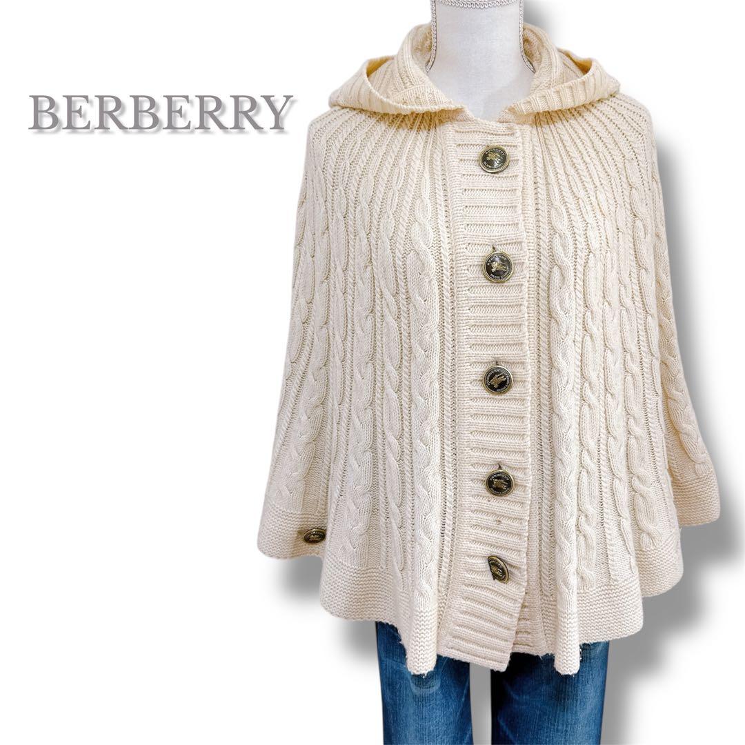 バーバリーブルーレーベル ケーブルニットポンチョ 金ボタン