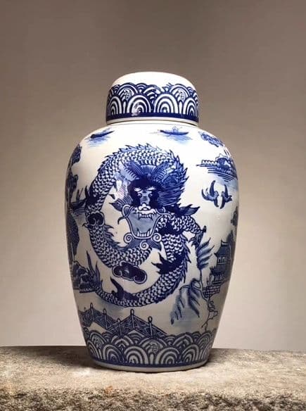 青花磁 竜紋 茶の缶 コレクション 工芸品 古美術品 時代物 置物中国