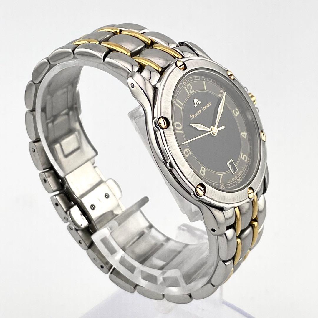 稼働/18K】モーリスラクロア デイト 腕時計 黒文字盤 メンズ コンビ