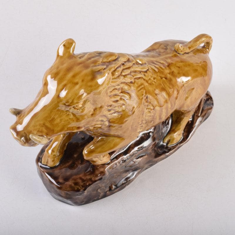 九谷焼 柳雨軒 三代八十吉 徳田正彦作 獅子 干支置物 共布共箱 C 8408A