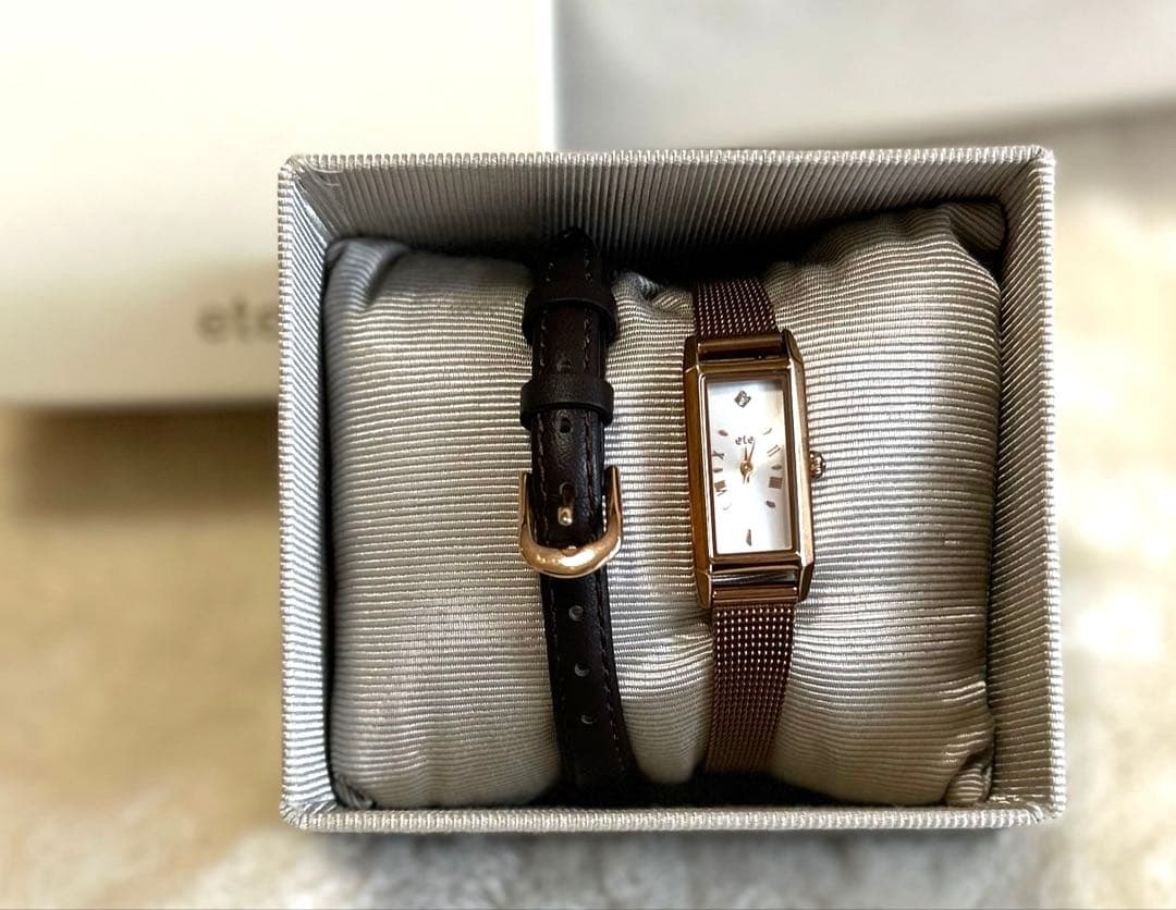 ete クリスマス限定 腕時計 ピンクゴールド 電池交換済 ete - 【電池交換済み】ete エテ 腕時計 トノー ピンクゴールドの通販