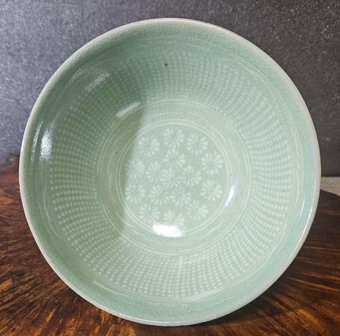 韓国人気作家 石峰 趙懋鎬 作 高麗青磁 花三島 茶碗 共箱 茶道具 茶器