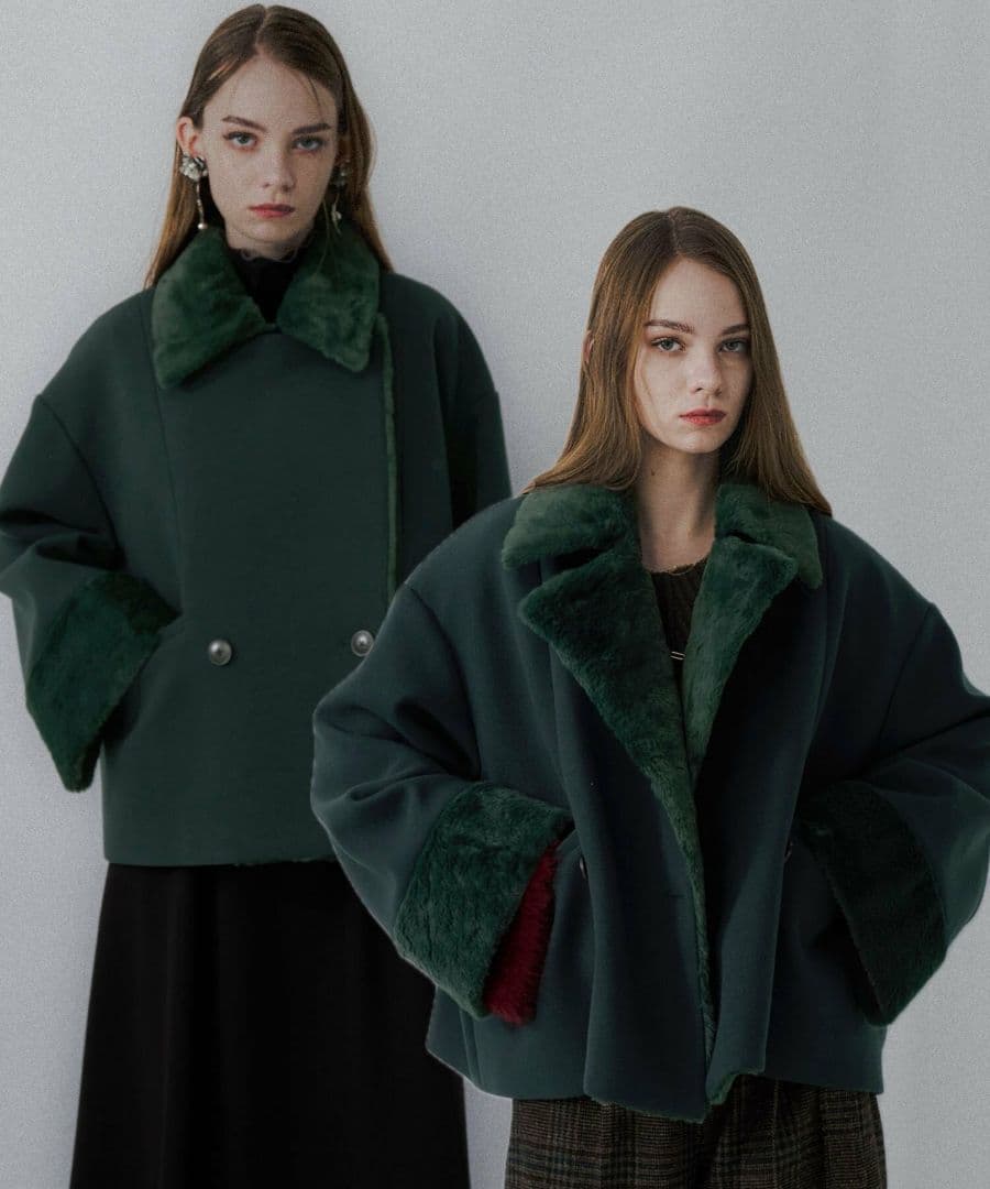 なっ品　(新品)ウーリーテックフェイクファーショートコート HARE（ハレ）の「ウーリーテックフェイクファーショートコート(HARE