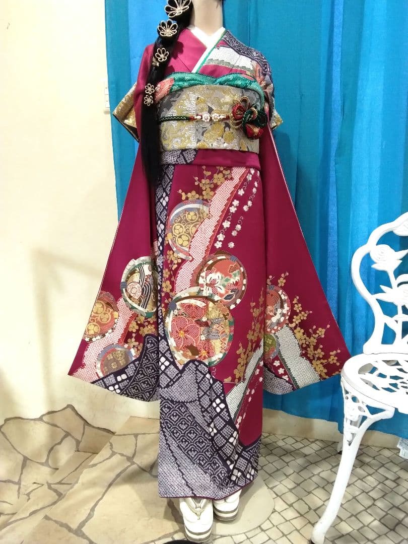 振袖フルセット、正絹振袖、成人式、重ね衿、帯揚げ帯締め、西陣袋帯
