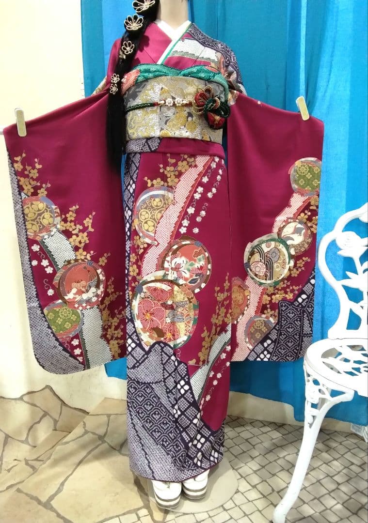 振袖フルセット、正絹振袖、成人式、重ね衿、帯揚げ帯締め、西陣袋帯