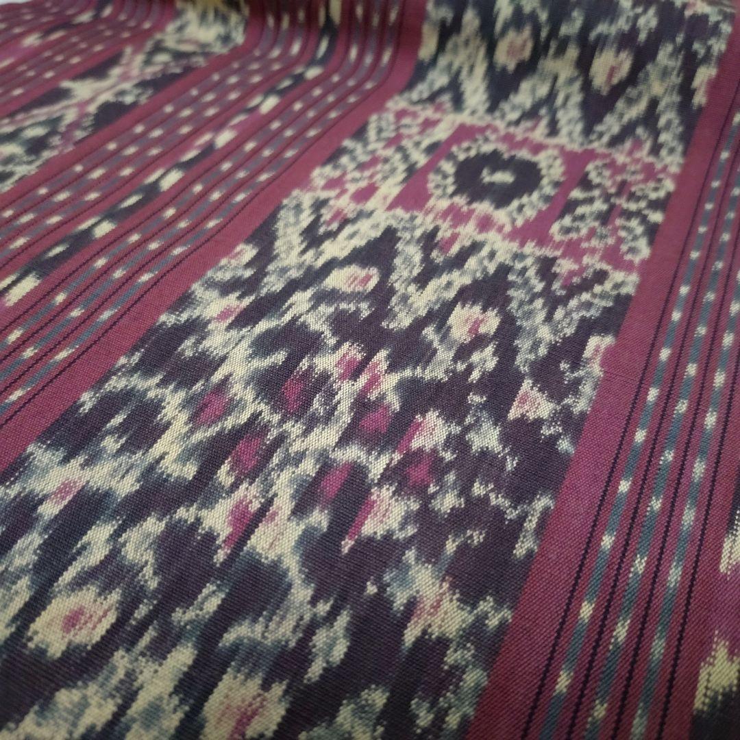 288N 本ジャワ更紗 イカット えんじ色、ブラウン系 アジアン 双