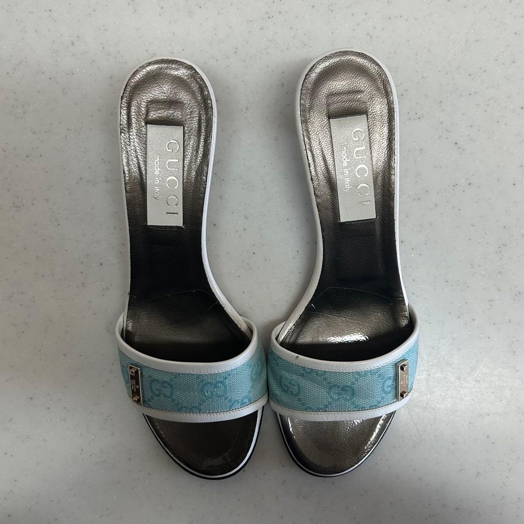 Y2K GUCCI グッチ 水色 ミュール サンダル GGキャンバス - メルカリ