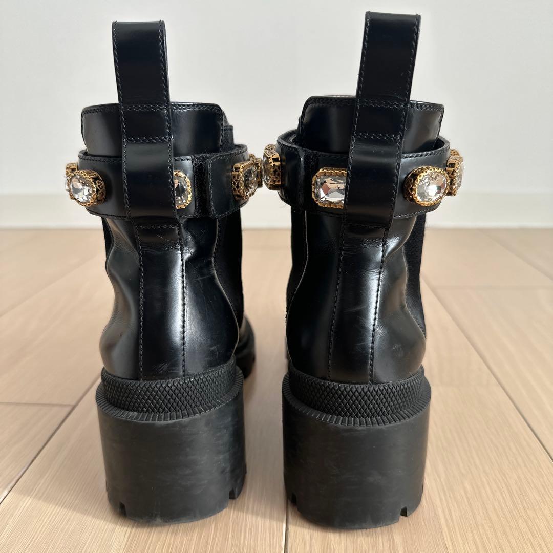 GUCCI GGマーモント　レザー　サイドゴア　ビジュー　22.5cm