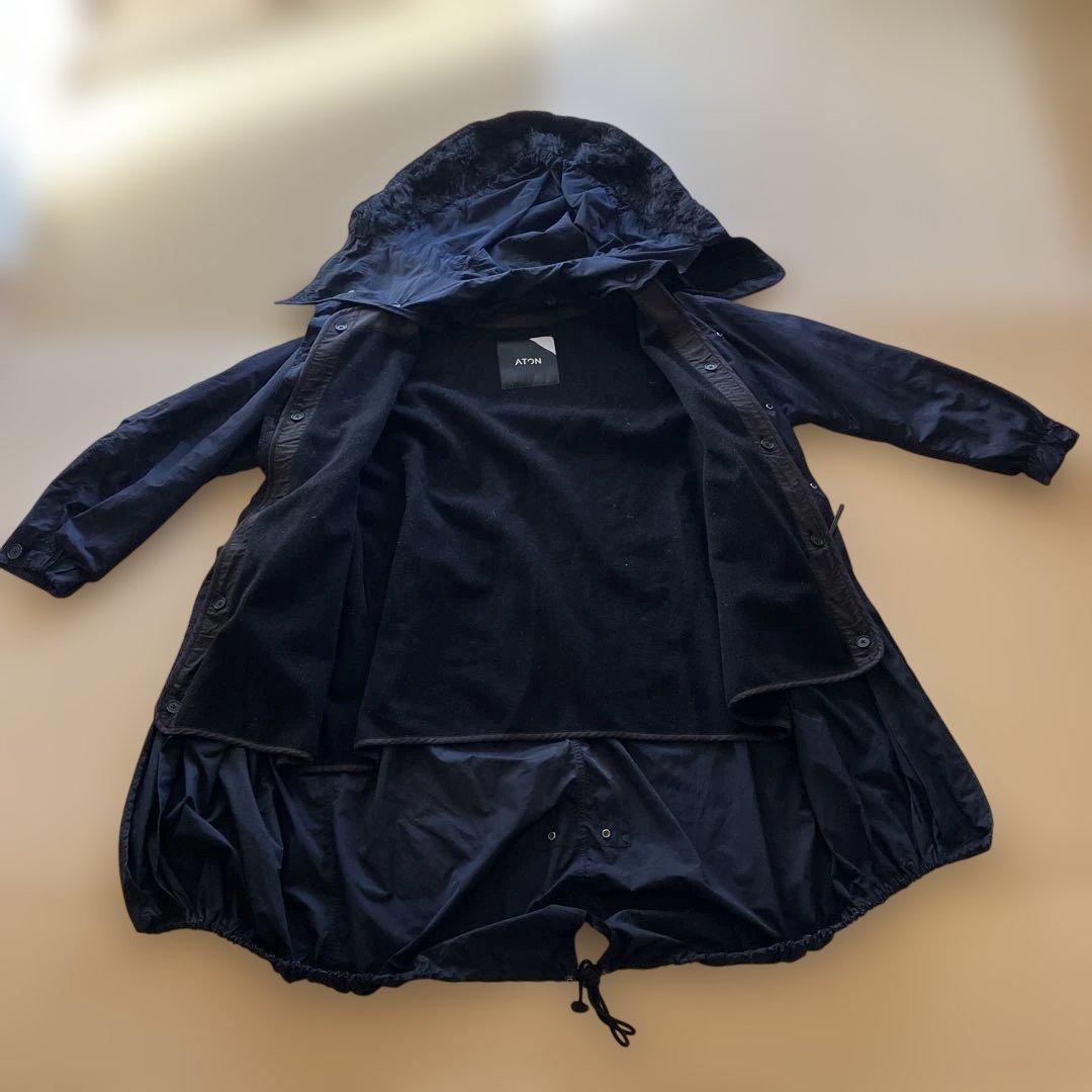 高級】ATON エイトン モッズコート フード ライナー ファー ネイビー
