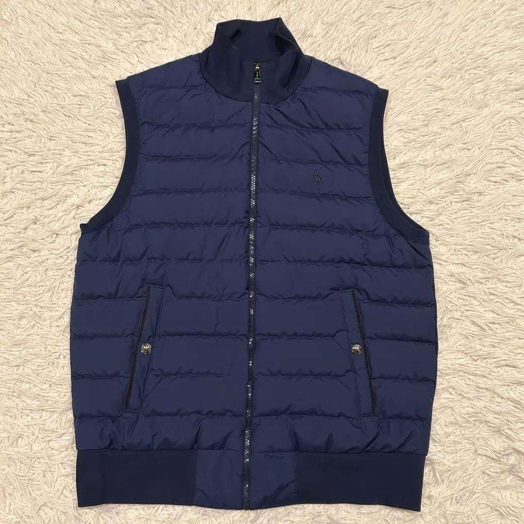 美品　ポロラルフローレン　ダウンベスト　切替　ポニー刺繍　紺　ゴルフウェア ポロラルフローレン ダウンベスト ポニー刺繍 紺ネイビー - メルカリ