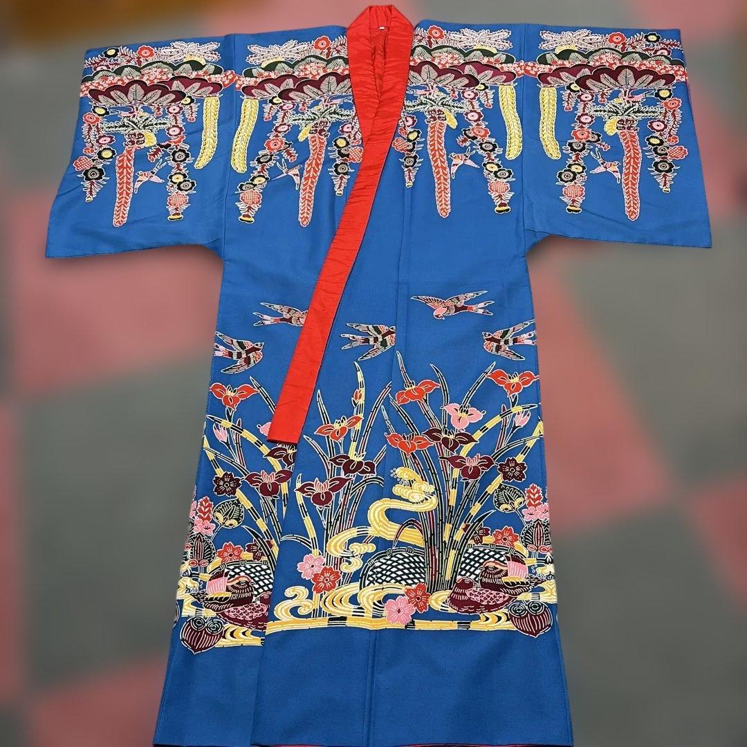 琉球紅型　打ち掛け(ブルー) 紅型打掛・沖縄結婚式衣装・黄色紅型着物・七五三衣装通販|つは琉球店