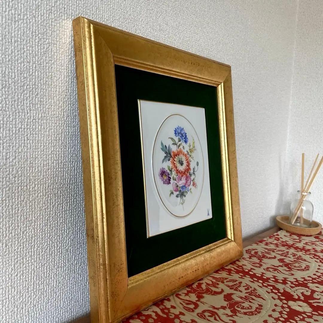 額装五つ花＊額装34cm×31cm・画18cm×15cm・Meissen・美品