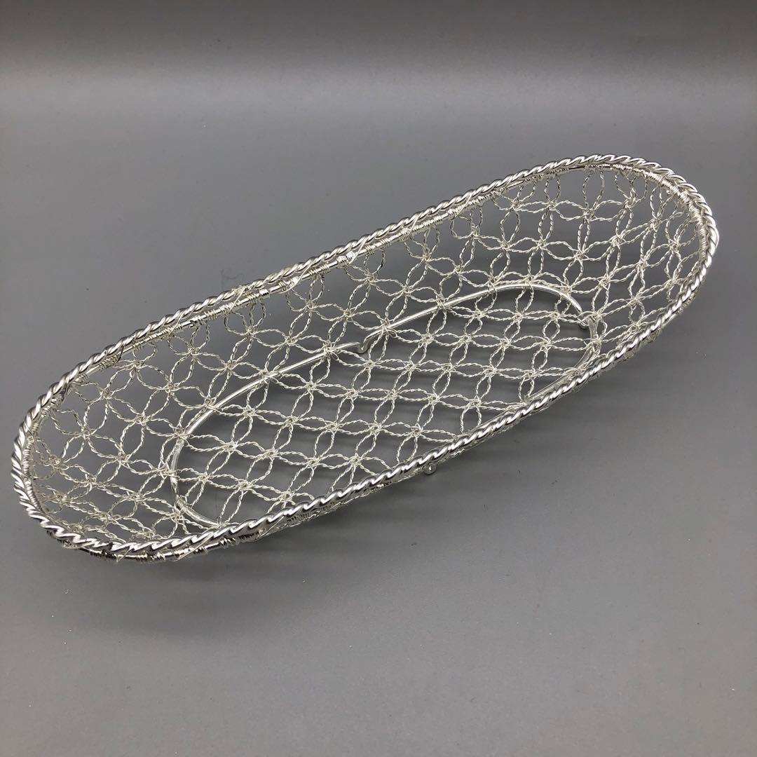 新品箱付 銀座和光WAKO銀細工おしぼりトレイかご編みシルバー銀加工5枚