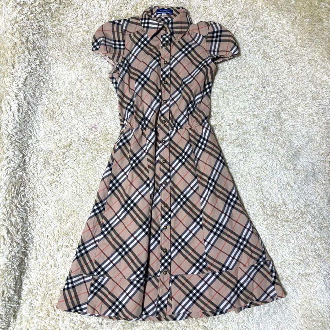 バーバリーブルーレーベル ワンピース ノバチェック ベージュ ロゴ刻印