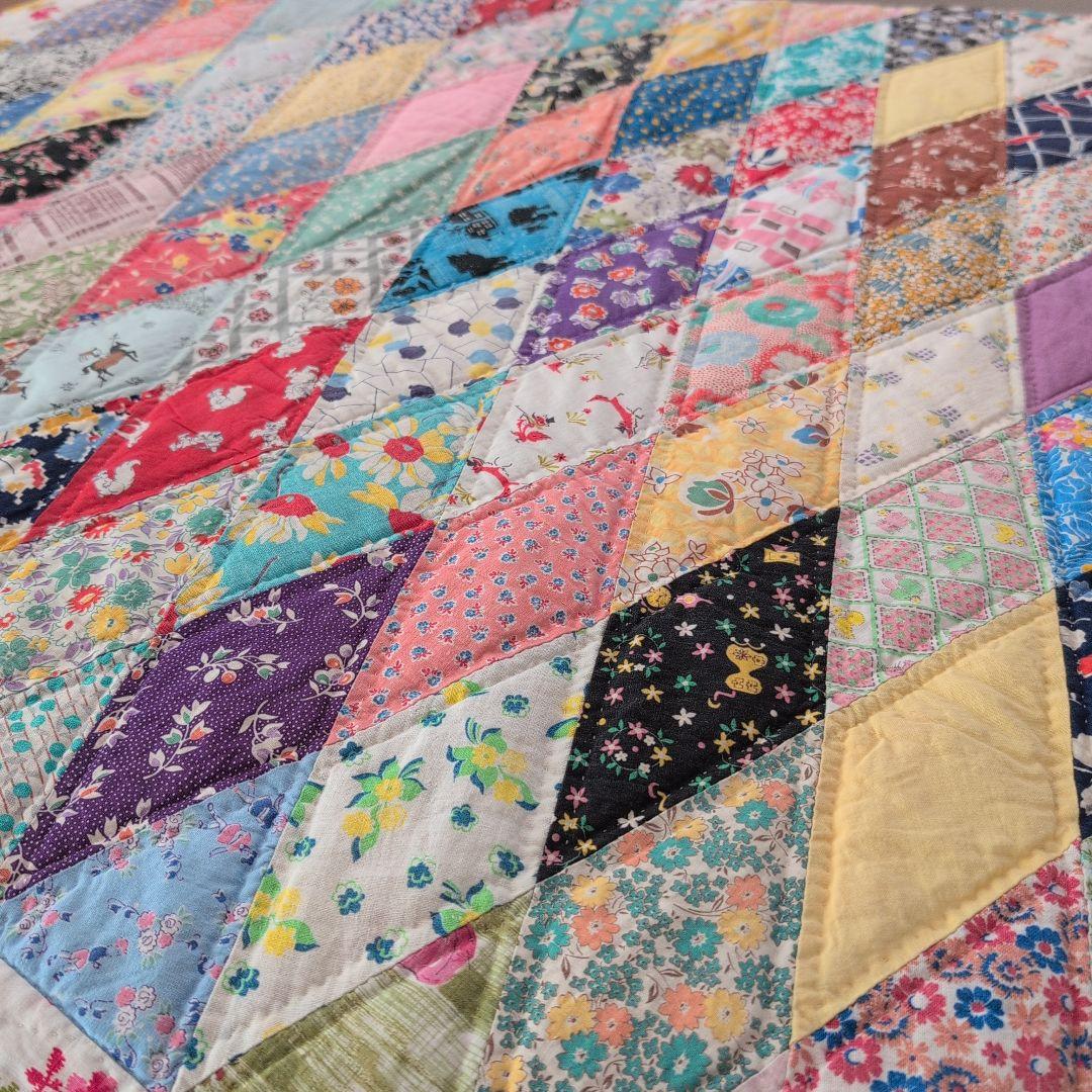 パッチワークキルト　ビンテージ　ハンドメイド ビンテージ~40's☆パッチワークファブリック 約218cm×約179cm