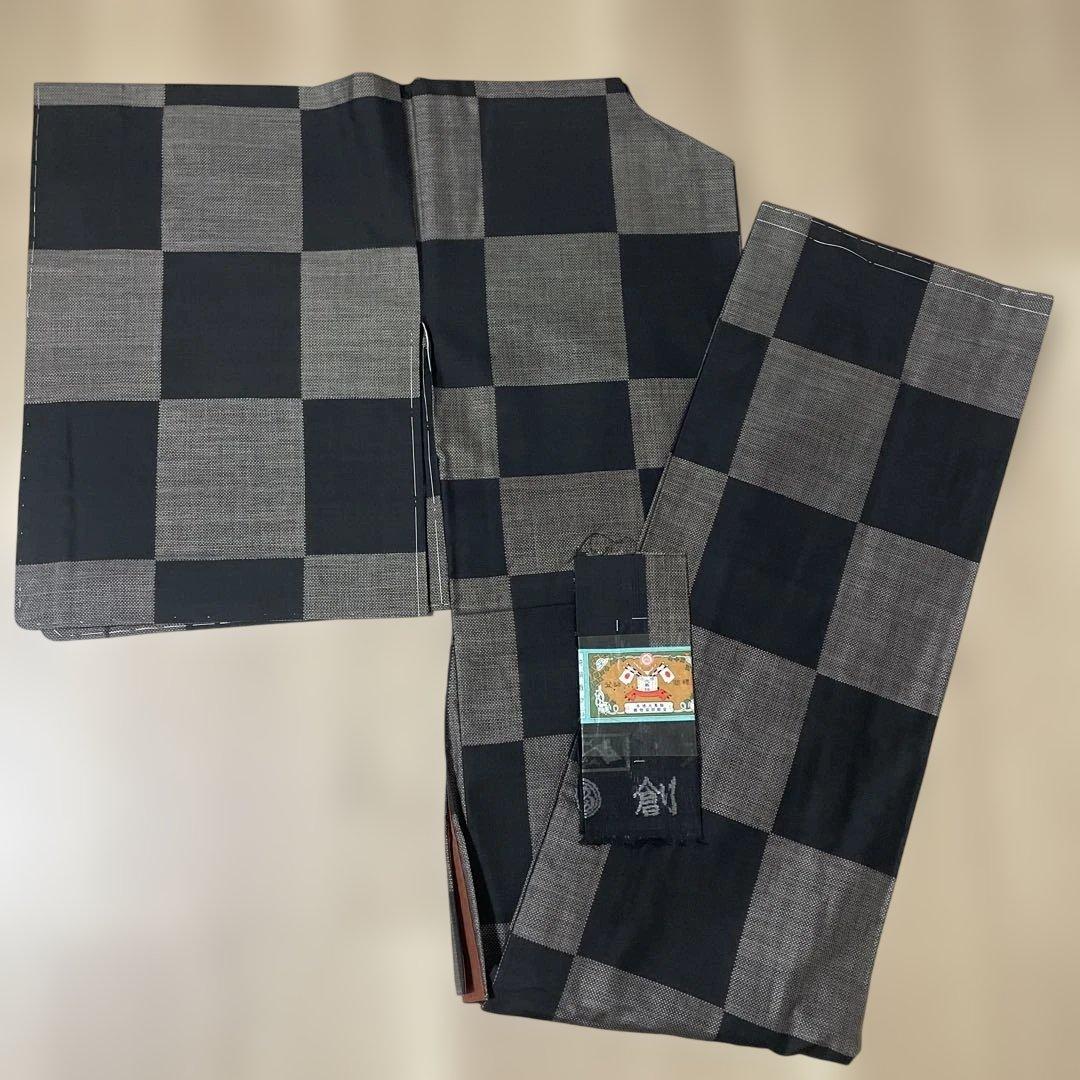 しつけ付き 証紙付き 大島紬 正絹 市松模様 美品！！！ - メルカリ