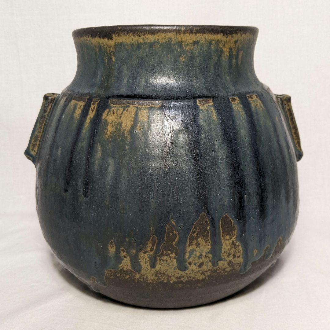 瀬戸市指定無形文化財 加藤釥 瀬戸焼 蒼釉耳付花入