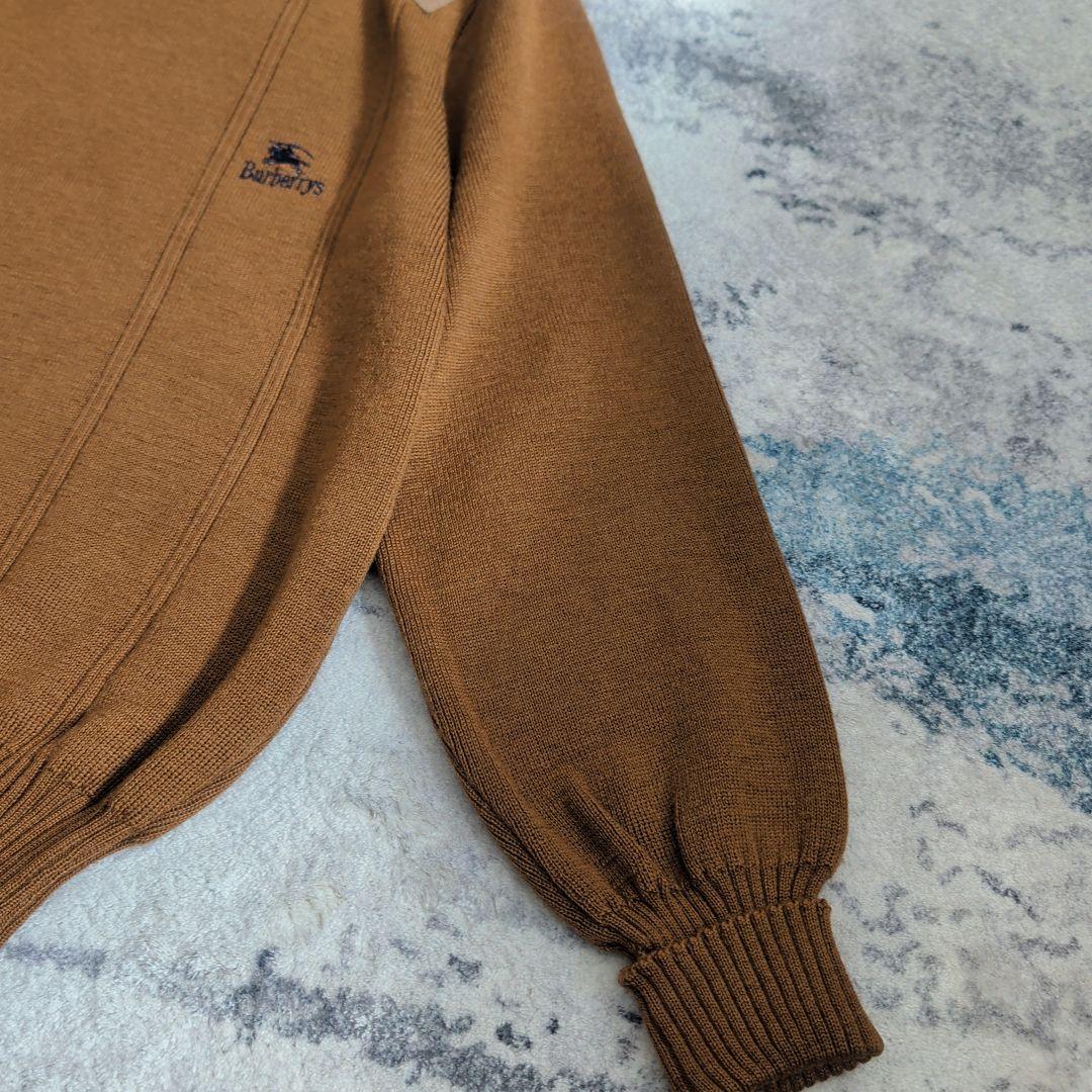 希少 美品 90s 英国製 バーバリー コマンドセーター ロゴ刺繍 茶色 S