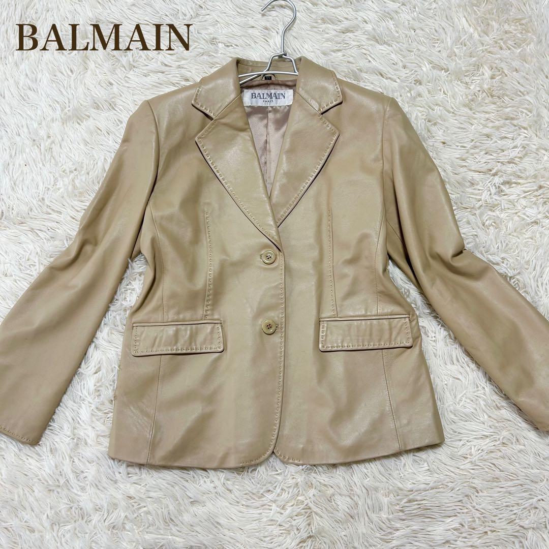 BALMAIN バルマン ラムレザー テーラードジャケット ライトベージュ 13
