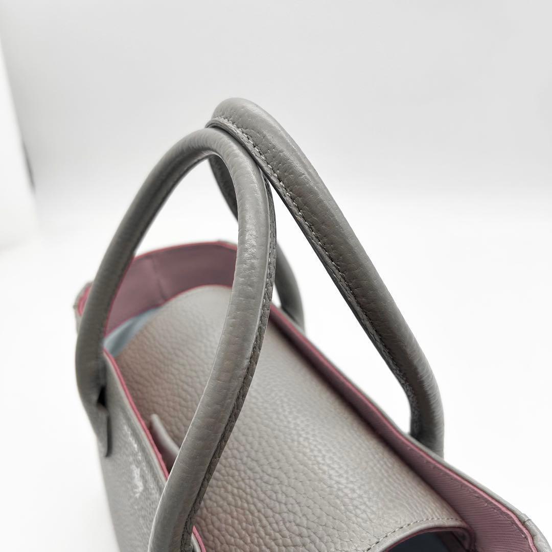 美品 A.D.M.J トートバッグ ハンドバッグ レザー グレー ロゴ 自立