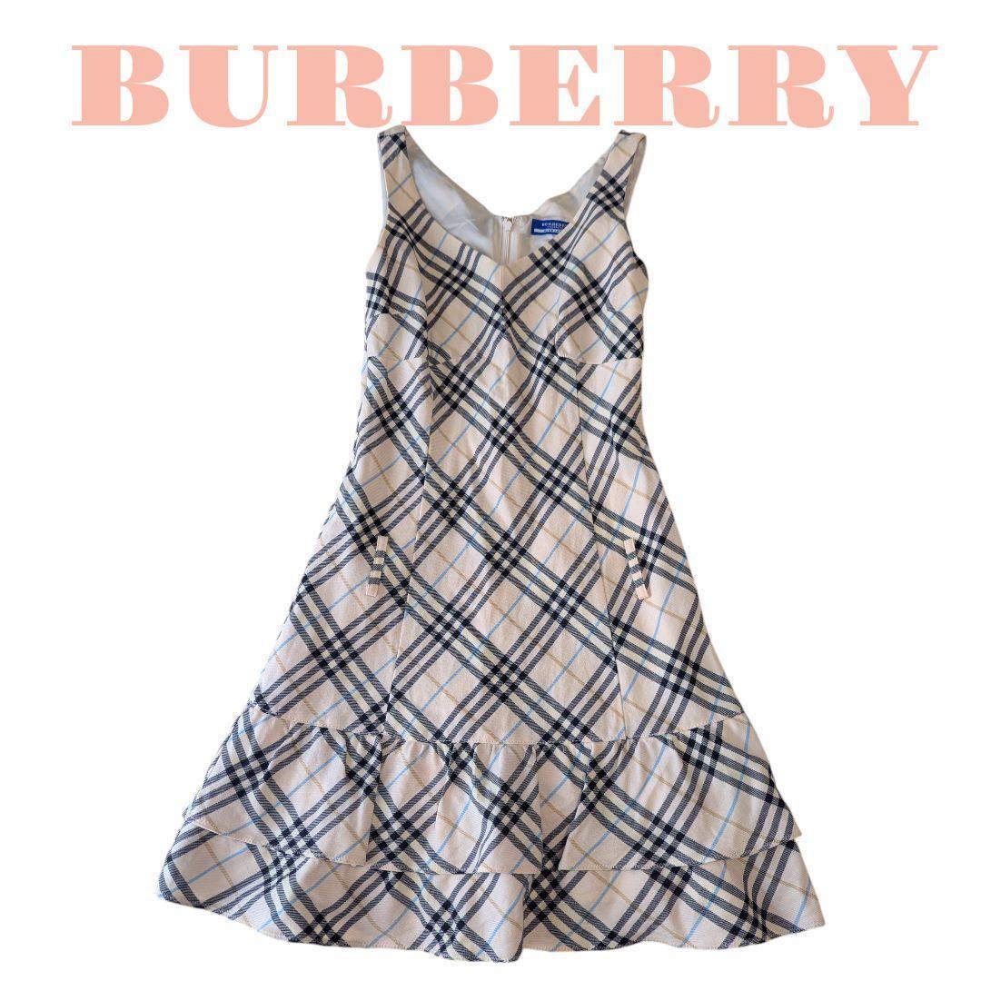 美品 バーバリーブルーレーベル ワンピース ノバチェック フリル 38