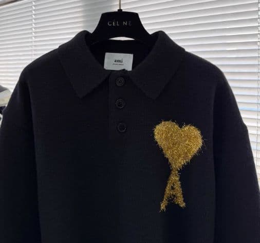 Ami Paris 黒 ポロシャツ 長袖 金色刺繍 セーター M - メルカリ