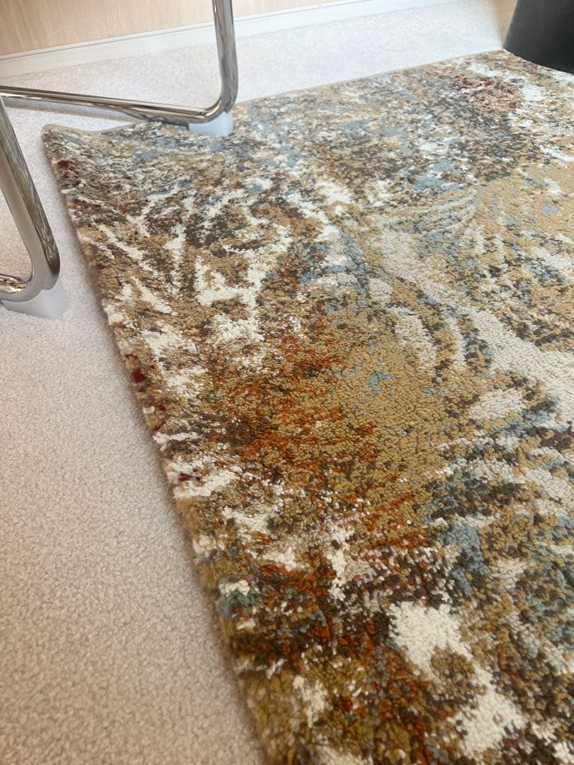 B-company ラグ 絨毯 おしゃれ かわいい インテリア　ベージュ 赤 ラグ ラグマット 約 185×185cm 正方形 エジプト製 ペルシャ 絨毯風