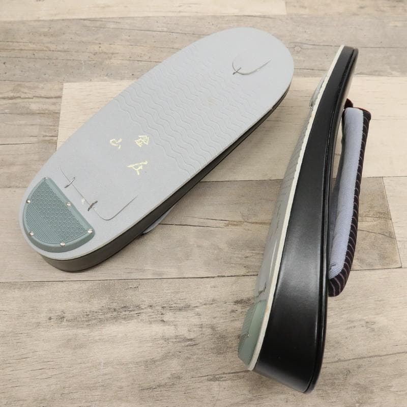 《新古品◆草履バッグセット◆黒地×ピンクのストライプ＊細縞模様◆Z3-12》