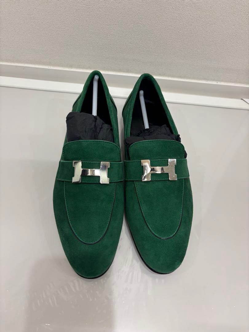 HERMES エルメス グリーン モカシン スエード ローファー / シューズ 中古・古着通販】HERMES (エルメス) モカシンパリ グリーン×シルバー