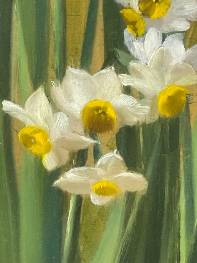 竹尾文夫 『水仙』油彩画 フレーム付き