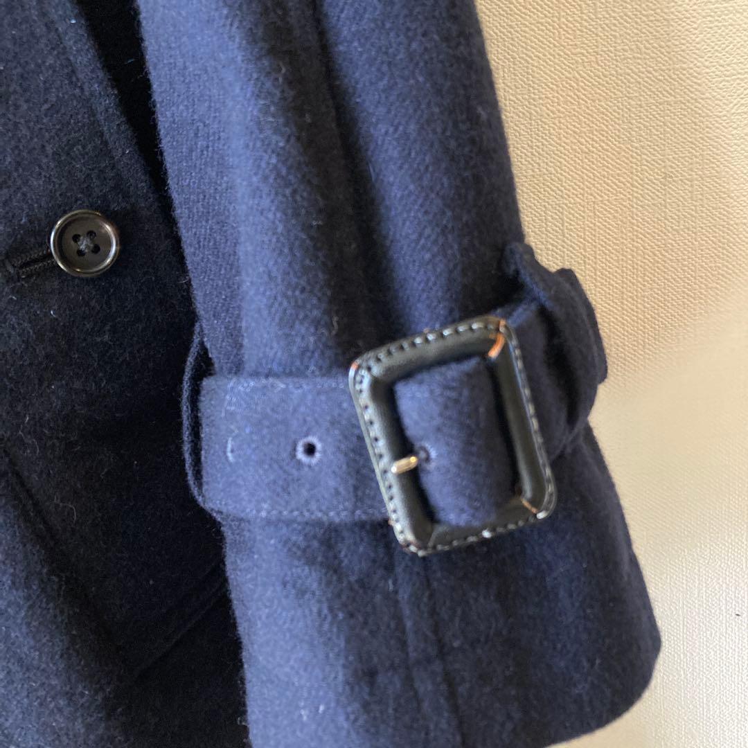 MARGARET HOWELL濃紺ウールロングコート ステンカラーベルト