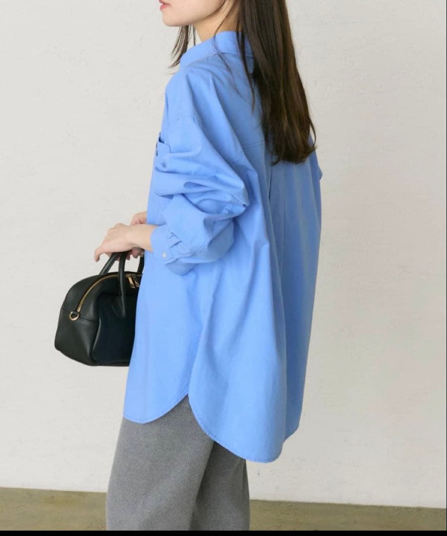 《新品タグ付き》ピュアルセシン コットンリヨセルロゴ刺繍シャツ ブルー