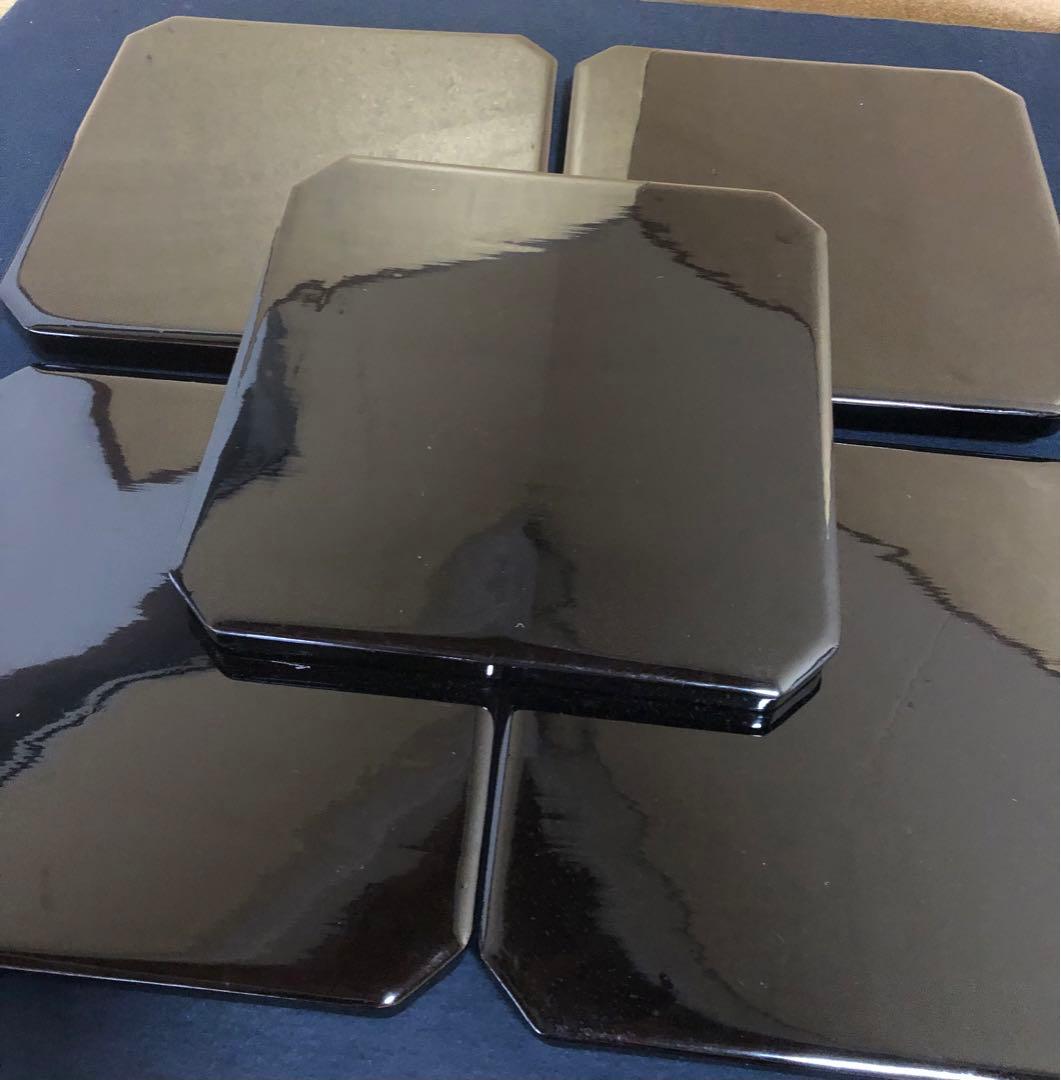 《R》時代 黒塗 隅切膳10客 在銘 木製漆器 共箱　260108き1