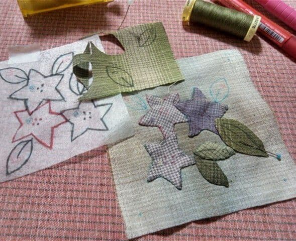 パッチワークキルト 《お花とバスケット・アップリケ&刺繍》 (残1点)