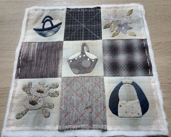 パッチワークキルト 《お花とバスケット・アップリケ&刺繍》 (残1点)