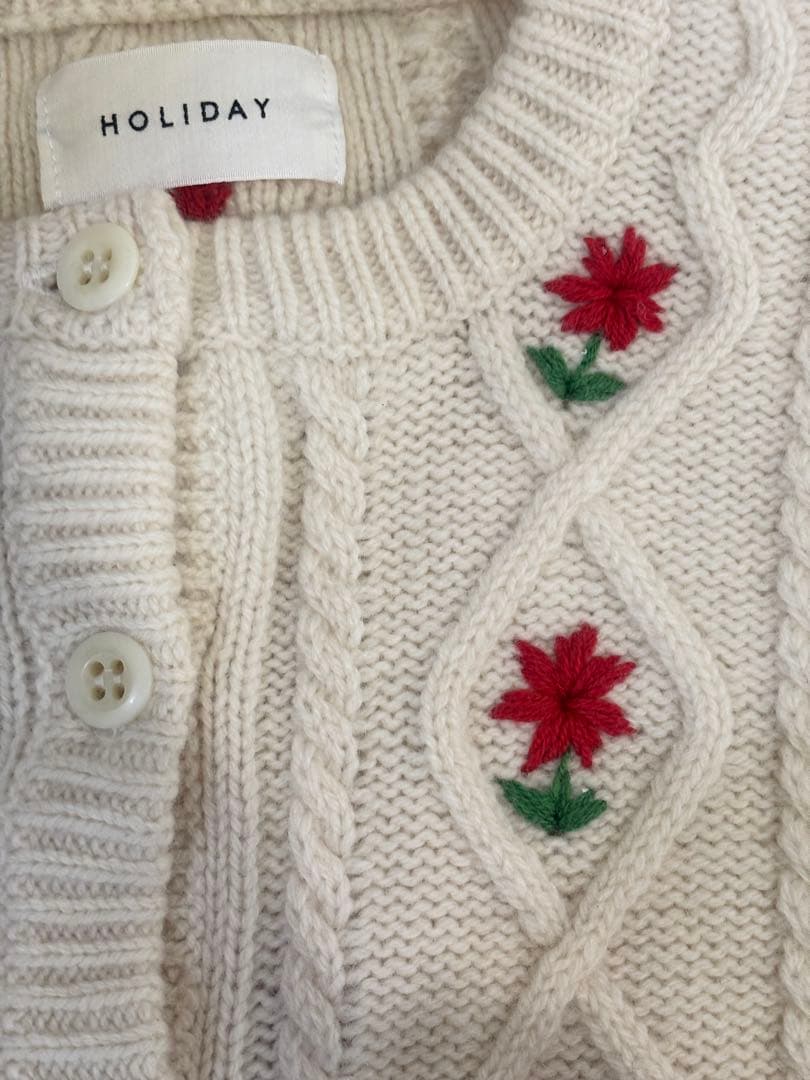 HOLIDAYホリデイフラワーニットカーディガン長袖ウール花柄刺繍
