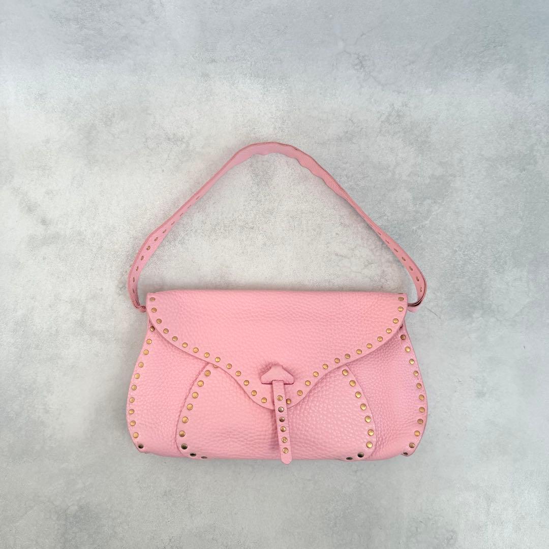 バッグ Celine Pink Leather Studded Shoulder Bag Celine 1990-2000s Studded Shoulder Bag - Pink | Editorialist