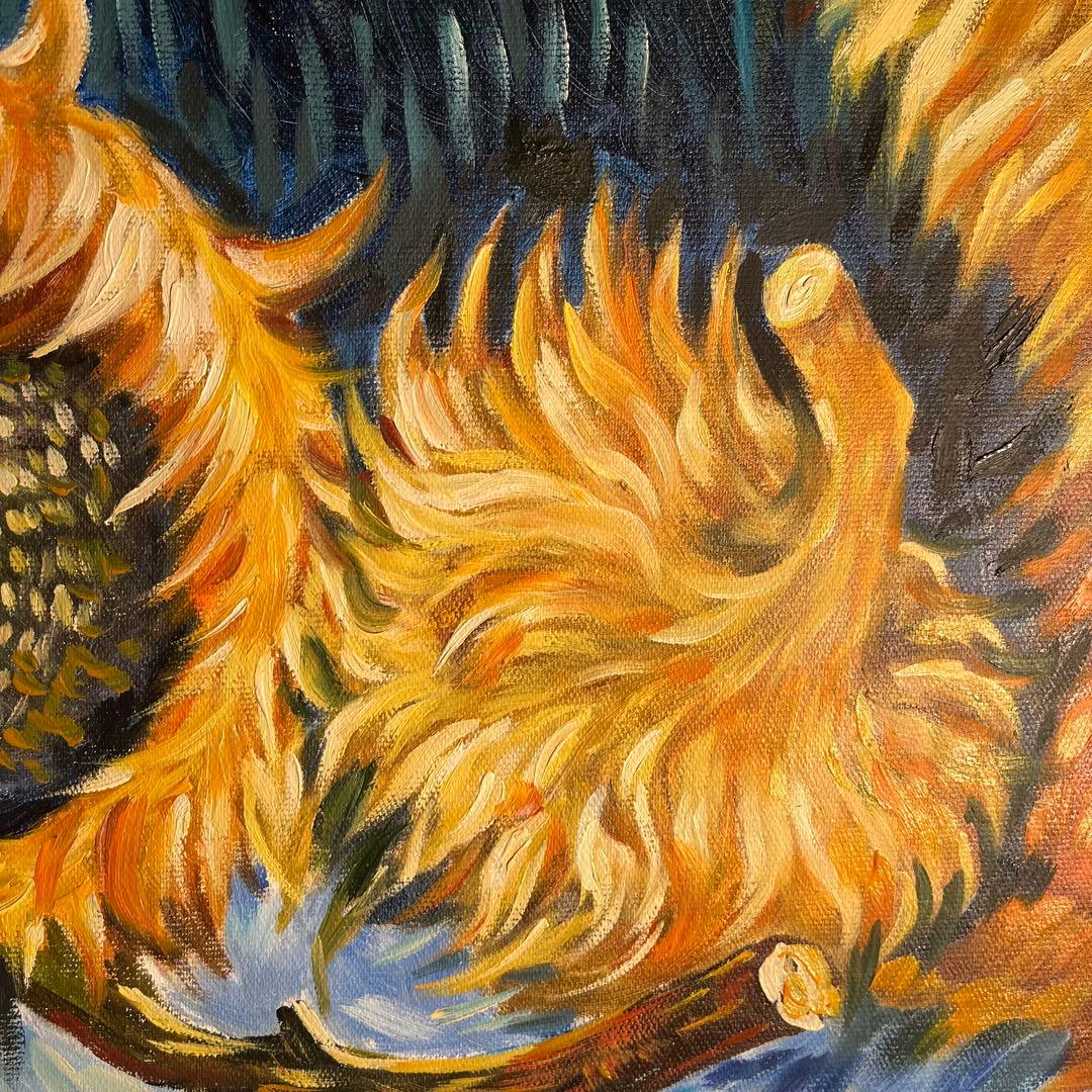 ☆秀作☆ 手描き油絵 ゴッホ 4本の切ったひまわり 絵画 インテリア 油彩画