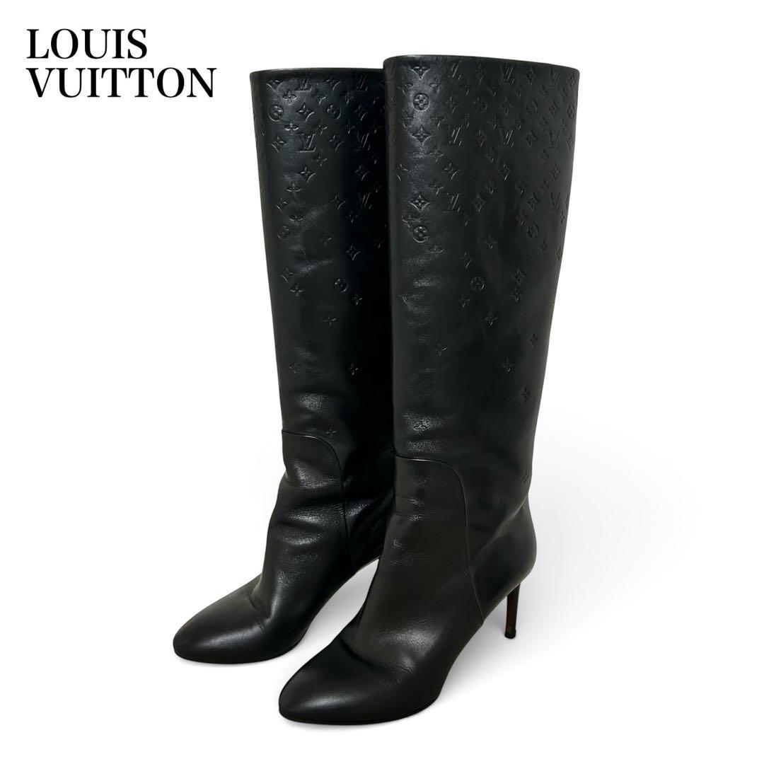 ルイヴィトン ロングブーツ モノグラム レザー ブラック 24.5cm 38