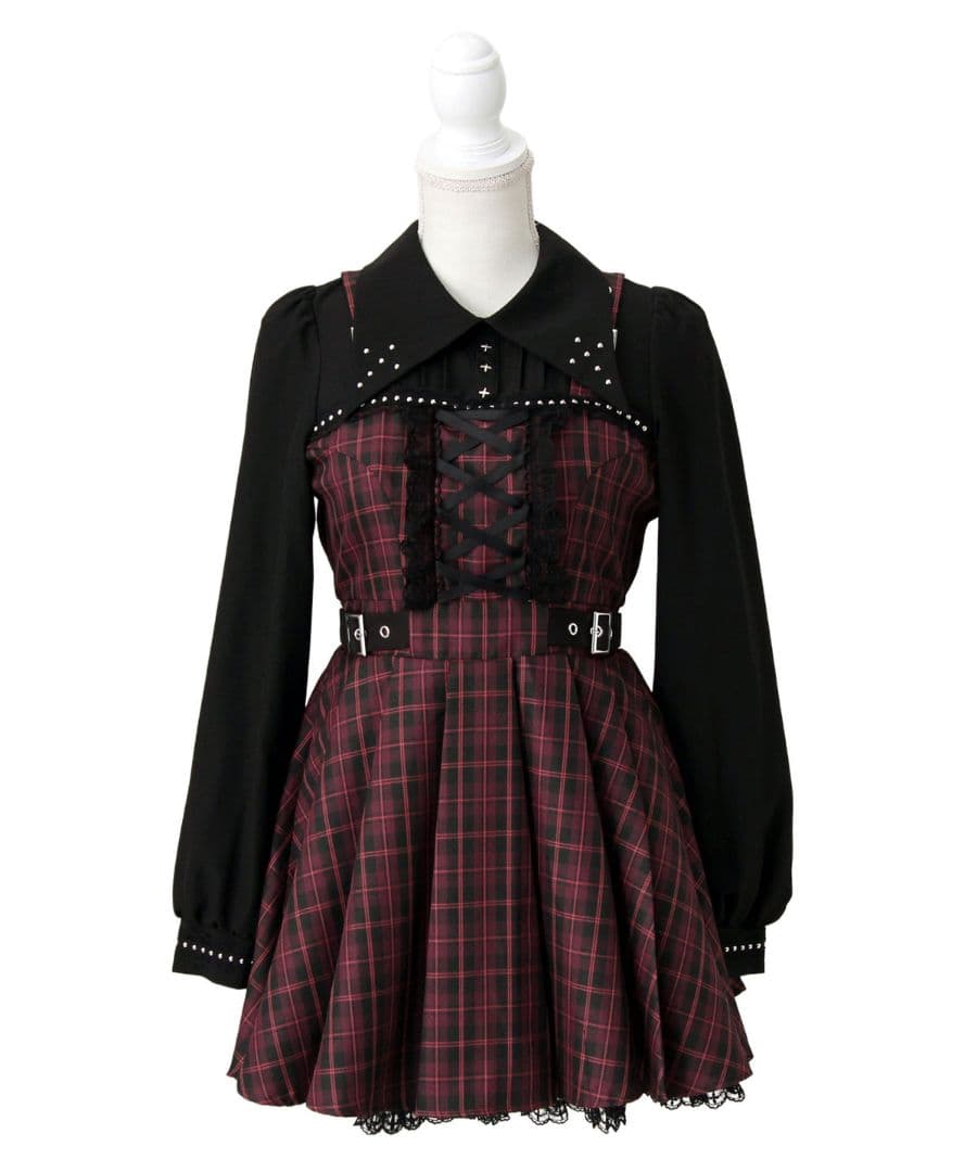 新品☆ ディアマイラブ 十字架スタッズジャンスカ風レースアップ